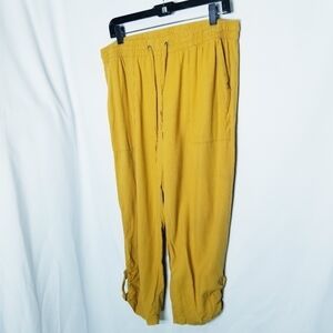 Jules and Leopold Yellow  Cropped Linen Blend Pull On‎ Pants with Pockets sz L